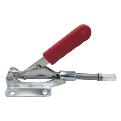 Heavy Duty Push Pull Quick Toggle Clamp delivering robust grip for welding and woodworking sites, featuring red rubber handle.