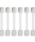 Six Pack Safety Locks For Cabinets And Refrigerator with adjustable length and strong adhesive tape, ABS plastic construction