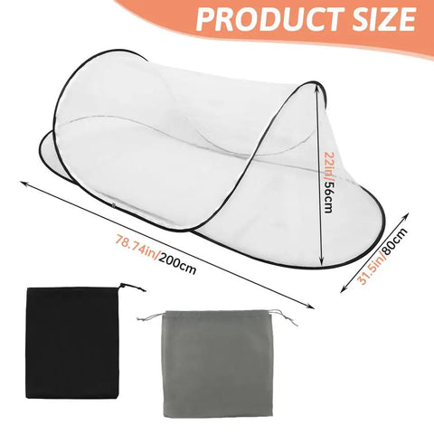 Large Pop Up Mosquito Tent For Adults, Portable Foldable Mosquito Net For Bed Camping Travel And Patio shown with dimensions