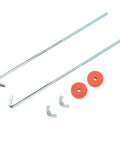 Universal Chrome Battery Hold Down Kit with J Hook Bolts Washers Nuts for Cars Trucks SUVs showing components on white background.