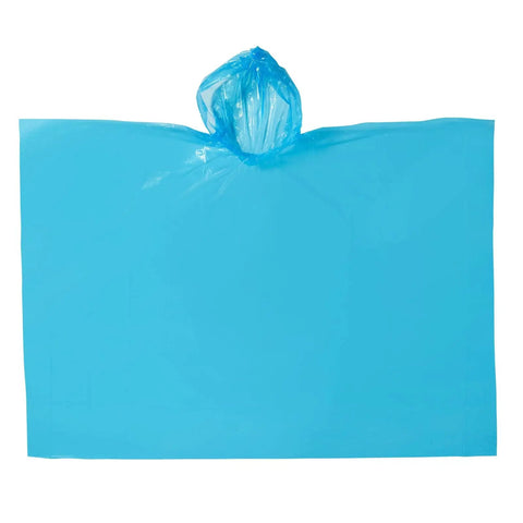 Blue poncho from Kids Rain Ponchos Pack Of 20 Disposable With Hood, Emergency Outdoor Gear, 42 by 60 inches.