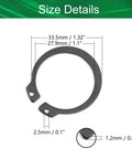 Close-up of Tough As Nails 27.9mm External Circlips with size details, formed from 65Mn steel for machinery use.