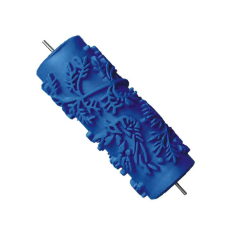 Premium 5 Inch Rubber Patterned Paint Roller Featuring An Ergonomic Handle shows a blue rubber design for smooth finishes.