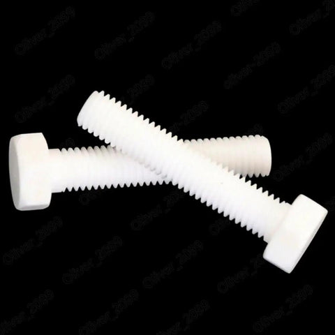 Heavy Duty PTFE Plastic Hex Cap Bolts M14 X 2.0 Pitch By 40Mm Long Pack Of 10 on a black background, showcasing their design.