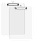 Clear Plastic Clipboard 2 Pack For 8.5 By 11 Papers, Letter Size, Low Profile Clip, showing side-by-side translucent clipboards
