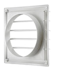 White 8 Inch Plastic Louver Vent With Opening And Closing Flaps And UV Inhibitor For Outdoor Use Built Tough For Exterior Walls Or Roof Grille