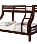 Espresso Twin Over Full Loft Bed With Attached Curved Ladder And Upper Bed Rails, kid-friendly bedroom furniture in wood finish