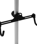 Close-up of adjustable hooks on Three Bike Vertical Storage Rack, Floor To Ceiling Freestanding Hanger with heavy duty design