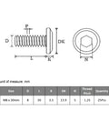 M8 1.25 x 30mm Flat Head Hex Socket Cap Screws Metric Stainless Steel Bolts technical drawing with dimensions and specifications.
