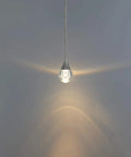 Teardrop Crystal Pendant Light With Mini LED Silver Polished Nickel Finish Metal Rod Ceiling Pendant Fixture glowing