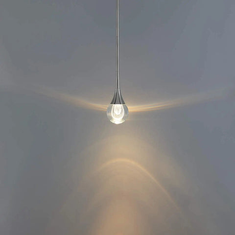Teardrop Crystal Pendant Light With Mini LED Silver Polished Nickel Finish Metal Rod Ceiling Pendant Fixture glowing