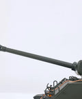 Close-up of One Sixteenth Scale RC Sherman M4A3 E8 Fury Edition Tank showing elevating barrel and turret details.