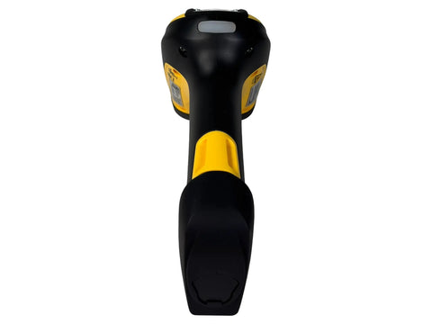 Back view of Wireless Barcode Scanner PM9501 DHP910RB with Battery Pack showcasing ergonomic handheld design.