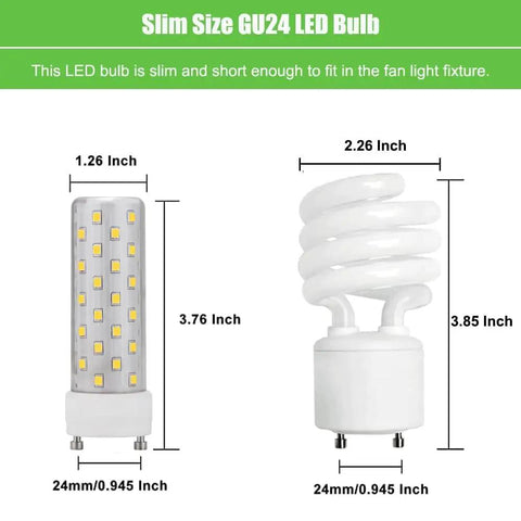 GU24 LED Light Bulb 5000K Daylight White 1300 Lumens High Brightness For Bathroom Ceiling Fans 10W 120V 2 Pack Not Dimmable Replacement Twist Base Energy Efficient diagram with dimensions.