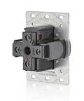 Heavy Duty Badass EV Charging Outlet Built Tough For Your Garage NEMA 14 50 R Socket side view showing black receptacle and mounting plate.