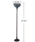 Dragonfly Tiffany Style Floor Lamp With Stained Glass Shade LED Uplight Torchiere Bronze Base 67 Inch Tall Sea Blue Finish