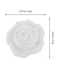 Close-up of White Ceramic Rose Flower Cabinet Pull Handle with dimensions, elegant retro rose knob for cabinets and drawers.