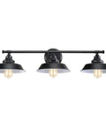 Farmhouse Black 3 Light Vanity Light Fixture For Bathroom Kitchen Hallway Dressing Table With Matte Black Finish And White Interior For Bright Downlighting And Everyday Ambiance, showcasing three bulbs and metal design.