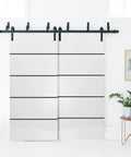 Solid Wood Interior Barn Bypass Sliding Doors No Glass 84 By 96 Inches White Modern Style With Full Hardware Included For Easy Install And Tough Rails Included