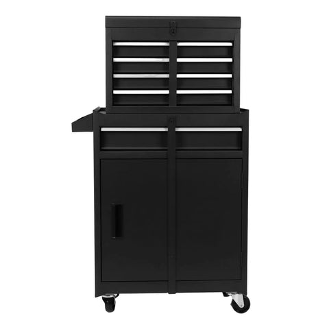Heavy Duty Five Drawer Rolling Tool Chest With Spacious Storage Cabinet On Four Smooth Rollin Casters, black metal design.