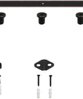 78-3/4 Inch Bent Strap Barn Door Hardware Kit For Doors Up To 36 Inches Oil Rubbed Bronze Finish laid out with all components visible