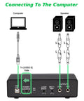 Diagram showing connection setup for USB Audio Interface With 32 Bit 192 kHz Resolution XLR Mic And Line Inputs Phantom Power.