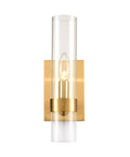 Brushed Gold Wall Sconce With Clear Glass Cylinder Shade 1 Light Modern Transitional Wall Light Fixture For Hallways Bedrooms Or Bathrooms Clean Glow And Stylish Vibe For Everyday Living