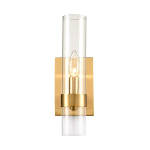 Brushed Gold Wall Sconce With Clear Glass Cylinder Shade 1 Light Modern Transitional Wall Light Fixture For Hallways Bedrooms Or Bathrooms Clean Glow And Stylish Vibe For Everyday Living