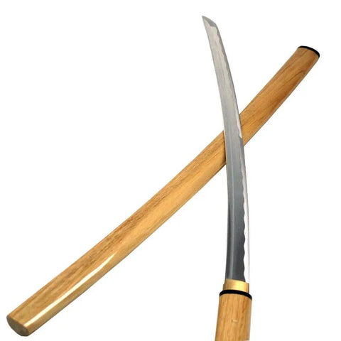 Handmade Japanese Shirasaya Samurai Katana With 26.5 Inch Carbon Steel Blade Natural Wood Handle Blood Groove Decorative Hamon