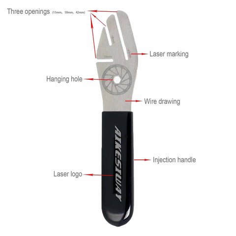 Bike Disc Brake Truing Fork And Alignment Tool Set With Pad Gap Regulator showing stainless steel fork with three slot depths