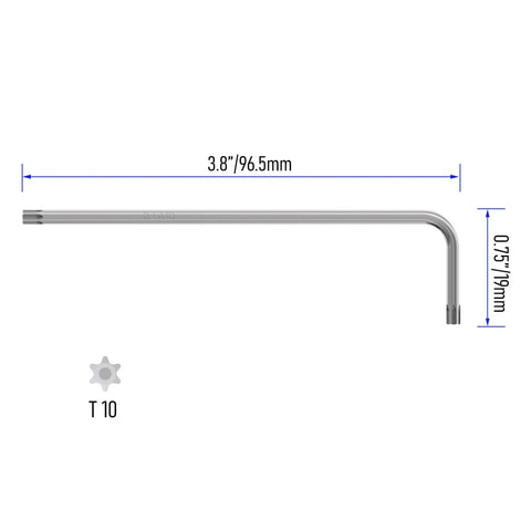 Two Piece T10 Torx Security Wrench Set Featuring Tamper Proof Star Bits With Long And Short Arms Forged From Heat Treated Chrome Vanadium Steel 3.8 inch long wrench.