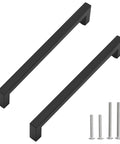 Matte Black Cabinet Pulls Five Pack Square Drawer Handles 9 1/4 Inch Total Length 236 Mm with screws