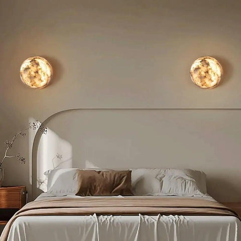 ROPCVAX Wall Sconce Lamp Light Fixture Lighting Modern Nordic, round Alabaster lamp, 5.9 inch diameter, ambient bedroom lighting.