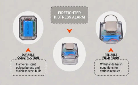 Hella Dependable Firefighter Distress Alarm With Automatic Motion Detection And A Dang Bright Red Led Beacon signaling a durable alarm with polycarbonate build.