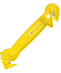 Heavy Duty Dual Head Concealed Safety Cutter Hits Different For Slicing Shrink Wrap Film Cardboard And Plastic Straps With Recessed Blades For Zero Slip Protection And No Sweat All Day Long, yellow ergonomic handle.