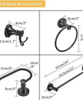 Dimensions and components of Oil Rubbed Bronze 4 Piece Bathroom Accessories Set with wall mounted design