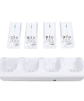 Four In One Remote Battery Charging Dock with LED Indicators, 2800mAh Rechargeable AA Batteries, USB Powered, Sleek White Finish