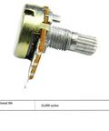Side view of 10 Pack 10K Ohm Linear Taper Rotary Potentiometers For Panel Mount 3 Pin WH148 Type B10K Smooth Adjustable Dial
