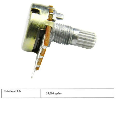 Side view of 10 Pack 10K Ohm Linear Taper Rotary Potentiometers For Panel Mount 3 Pin WH148 Type B10K Smooth Adjustable Dial