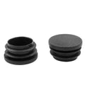 Two of the Four Pack One And A Quarter Inch Round Plastic Hole Plugs Black End Caps For Round Metal Tubes displayed open and closed.