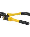 Haul The Heavy Duty 13 Ton Manual Hydraulic Rebar Cutter Steel Bolt Chain Cutting Tool in black and yellow design, portable for construction.