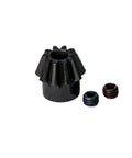 AEG motor shaft guide with gears and screws, CNC machined aluminum.