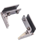 Close-up of Rotating Concealed Hinge Set For Glass Display Cabinets 2 Pack NonPerforated Door Hinges, silver finish, side angle