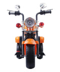 6V Battery Powered Electric Chopper Style Motorcycle Ride On Trike Toy For Kids Ages 3 To 6 Orange With Realistic Design Easy Pedal Drive Safe Beginner Friendly Features front view