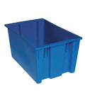 Heavy Duty Nesting Storage Totes Set Of Three Tough As Nails Part Organizer Crates For Home Garage Workshop Slick Stackable Plastic Bins 29 By 19 By 15 Inches Hella Strong Gear Holders blue plastic bin side view