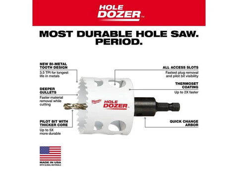 Milwaukee Hole Dozer 13-piece hole saw kit; white bi-metal saws with black quick-change arbor