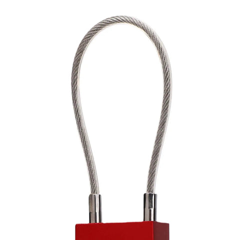 Close-up of Beefy Red Aluminum Cable Padlock with 85mm Insulated Shackle Lockout Tagout Kit Industrial Grade Safety Padlock Includes 2 Keys