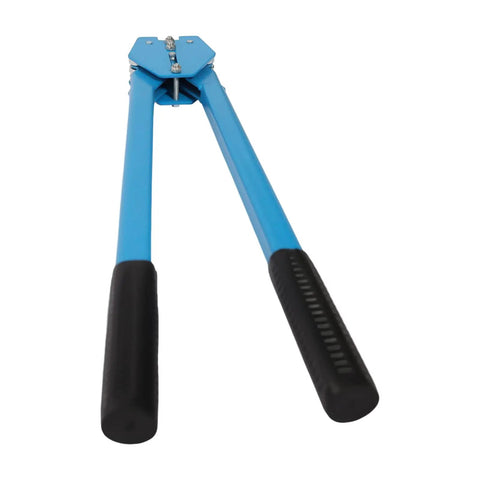 Banding Strapping Kit with Tensioner and Sealer, Steel Cast Aluminum Tool, shown from front angle with blue handles.
