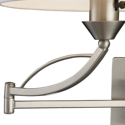 Close-up of Elysburg Dope 17 Inch High One Light Satin Nickel Wall Sconce With White Fabric Shade Metal And Fabric Construction