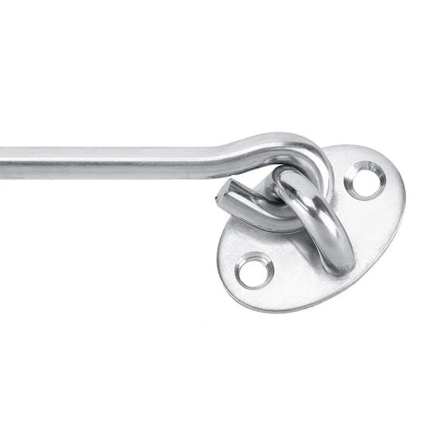 Lecheer 3PCS 10in Cabin Privacy Hook Eye Latch Lock Stainless Steel Solid Gate Hooks Hasp for Window close-up of latch mechanism.